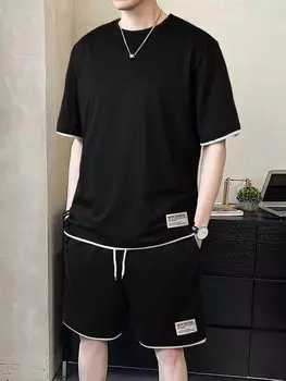 Мужская двухсекционная футболка Hypemode с детальной надписью и шорты с поясом Manfinity, черный