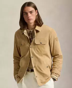 Мужская двусторонняя рубашка-куртка из замши и тафты Polo Ralph Lauren, коричневый/бежевый