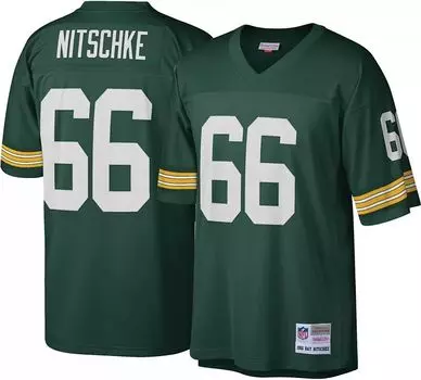 Мужская джерси Green Bay Packers Ray Nitschke #66 Mitchell & Ness 1966 года, зеленая с возвратом