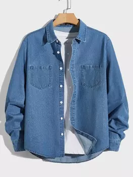 Мужская джинсовая хлопковая рубашка с двойным карманом Hypemode без футболки Manfinity, синий