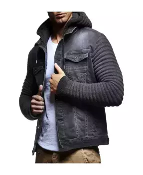 Мужская джинсовая куртка LN5240 с вязаными рукавами Leif Nelson, черный