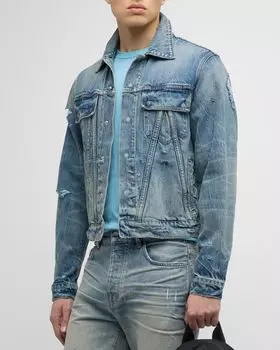 Мужская джинсовая куртка MA Trucker с эффектом потертостей Amiri, цвет Antique Indigo
