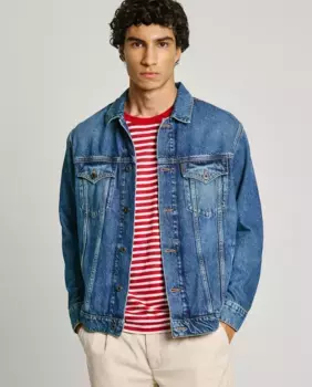 Мужская джинсовая куртка прямого кроя с эффектом потертости Pepe Jeans, синий