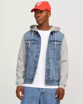 Мужская джинсовая куртка с контрастными рукавами и воротником Jack & Jones, синий