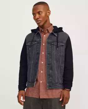 Мужская джинсовая куртка с контрастными рукавами и воротником Jack & Jones, черный