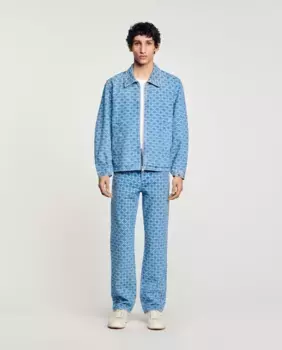 Мужская джинсовая куртка с квадратным крестом Sandro, тёмно-синий