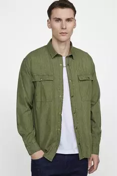 Мужская джинсовая рубашка цвета хаки Relax Fit с застежками-кнопками и клапаном с двумя карманами TUDORS