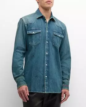 Мужская джинсовая рубашка Journey Dirty Wash Golden Goose, цвет Blue
