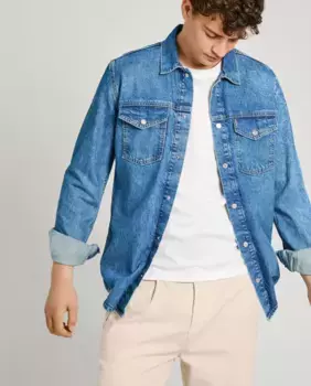 Мужская джинсовая рубашка классического кроя синего цвета Pepe Jeans, синий