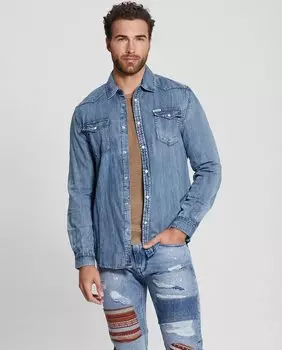 Мужская джинсовая рубашка на пуговицах Guess, индиго