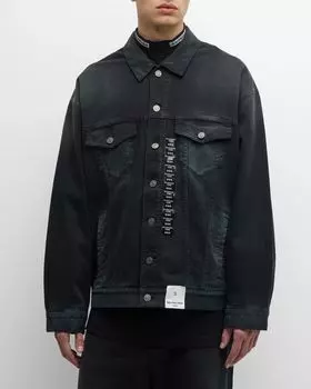 Мужская джинсовая рубашка на пуговицах спереди Balenciaga, цвет 1672 Sunbleached Black