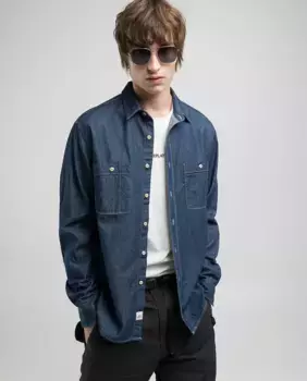 Мужская джинсовая рубашка прямого кроя с длинным рукавом Replay, синий