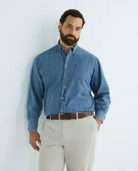 Мужская джинсовая рубашка с длинными рукавами больших размеров Paul & Shark, синий