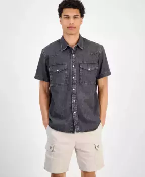 Мужская джинсовая рубашка с коротким рукавом Spur на пуговицах Sun + Stone, черный