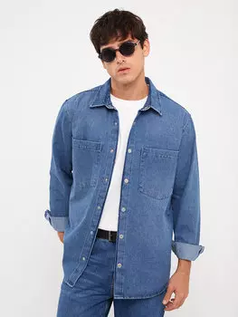 Мужская джинсовая рубашка стандартного кроя с длинным рукавом LCW Jeans, среднее индиго родео