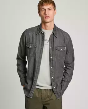 Мужская джинсовая рубашка стандартного кроя с кнопками Pepe Jeans, черный