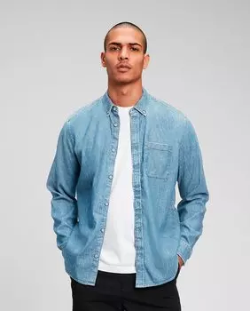 Мужская джинсовая рубашка трикотажа Gap, светло-синий