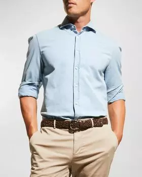 Мужская джинсовая спортивная рубашка Brunello Cucinelli, цвет Light Wash Denim