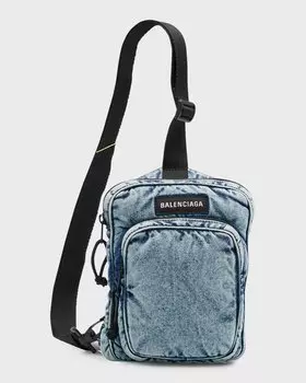 Мужская джинсовая сумка-мессенджер через плечо Explorer Balenciaga, цвет 4652 Washed Blue