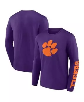 Мужская фиолетовая футболка с длинным рукавом с фирменным логотипом Clemson Tigers Double Time 2-Hit Fanatics, фиолетовый