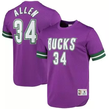 Мужская фиолетовая футболка с именем и номером Mitchell & Ness Ray Allen Milwaukee Bucks 2000