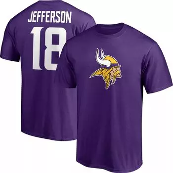 Мужская фиолетовая футболка с логотипом Justin Jefferson Minnesota Vikings со значком игрока в виде имени и номера Fanatics