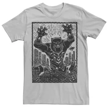 Мужская фиолетовая футболка с портретом Black Panther Woodcut Marvel