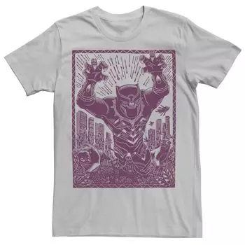 Мужская фиолетовая футболка с портретом Black Panther Woodcut Marvel