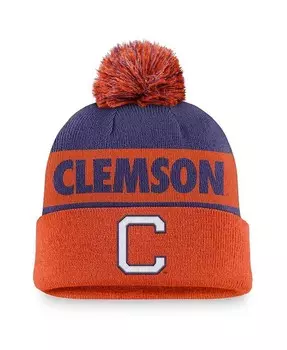 Мужская фиолетовая/оранжевая вязаная шапка Clemson Tigers Primetime Peak с манжетами и помпоном Nike, оранжевый