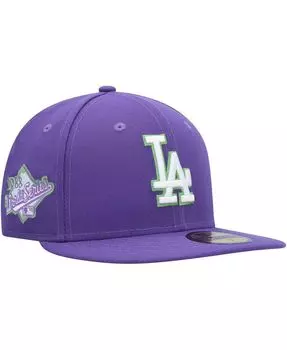 Мужская фиолетовая приталенная кепка Los Angeles Dodgers Lime Side Patch 59FIFTY New Era