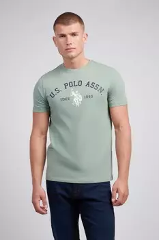 Мужская фирменная белая футболка из 100% хлопка с принтом арки U.S. Polo Assn, зеленый