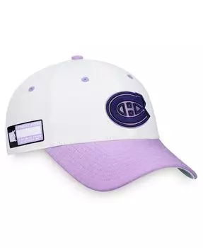 Мужская фирменная бело-фиолетовая кепка Montreal Canadiens 2022 Hockey Fights Cancer Authentic Pro Snapback Fanatics