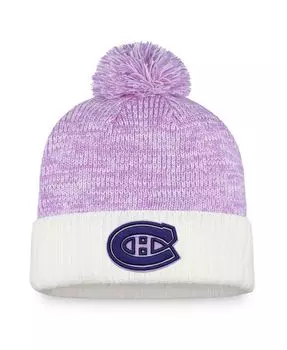 Мужская фирменная бело-фиолетовая вязаная шапка Montreal Canadiens 2022 Hockey Fights Cancer Authentic Pro с манжетами и помпоном Fanatics