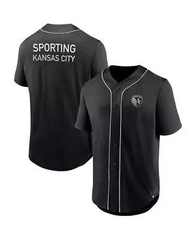 Мужская фирменная черная бейсбольная майка на пуговицах Sporting Kansas City третьего периода Fanatics, черный