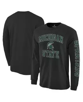 Мужская фирменная черная фирменная футболка с длинным рукавом michigan state spartans с рваной аркой и логотипом с длинным рукавом Fanatics, черный