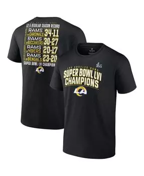 Мужская фирменная черная футболка los angeles rams super bowl lvi champions schedule Fanatics, черный