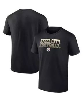 Мужская фирменная черная футболка pittsburgh steelers steel city football heavy hitter Fanatics, черный