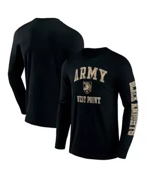 Мужская фирменная черная футболка с длинным рукавом army black knights с эффектом потертости arch over logo 2.0 Fanatics, черный