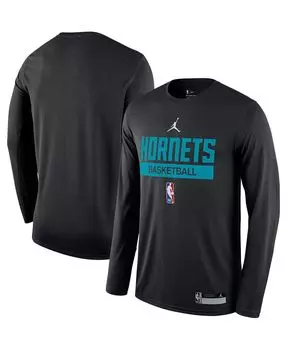 Мужская фирменная черная футболка с длинным рукавом charlotte hornets 2022/23 legend on-court practice performance Jordan, черный