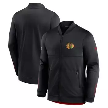 Мужская фирменная черная куртка с молнией во всю длину в раздевалке Chicago Blackhawks Fanatics