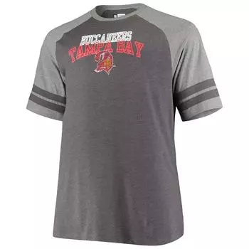 Мужская фирменная черная/серая футболка Tampa Bay Buccaneers Big & Tall Throwback с двумя полосками реглан Fanatics