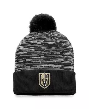 Мужская фирменная черная вязаная шапка Vegas Golden Knights Defender с манжетами и помпоном Fanatics