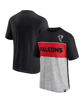 Мужская фирменная черно-серая футболка atlanta falcons throwback с цветными блоками черного и меланжевого цветов Fanatics, мульти