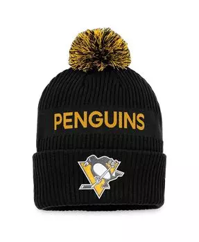 Мужская фирменная черно-желтая вязаная шапка Pittsburgh Penguins NHL Draft 2022 Pro Authentic Pro с манжетами и помпоном Fanatics