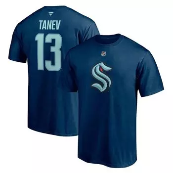 Мужская фирменная футболка Brandon Tanev Deep Sea Blue Seattle Kraken с аутентичным именем и номером Stack Fanatics