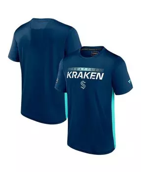 Мужская фирменная футболка deep sea blue, light blue seattle kraken authentic pro rink tech Fanatics, мульти