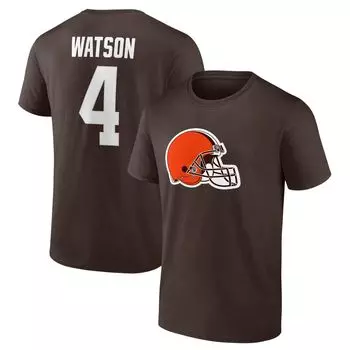Мужская фирменная футболка Deshaun Watson Brown Cleveland Browns со значком игрока, именем и номером Fanatics
