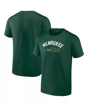 Мужская фирменная футболка Giannis Antetokounmpo Hunter Green Milwaukee Bucks с именем и номером Fanatics, зеленый