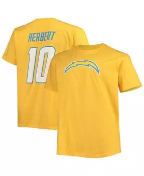 Мужская фирменная футболка justin herbert gold los angeles chargers big and tall с именем и номером игрока Fanatics