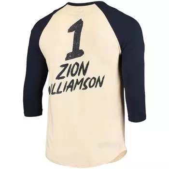 Мужская фирменная футболка кремового/темно-синего цвета Zion Williamson New Orleans Pelicans реглан с рукавами 3/4 Fanatics